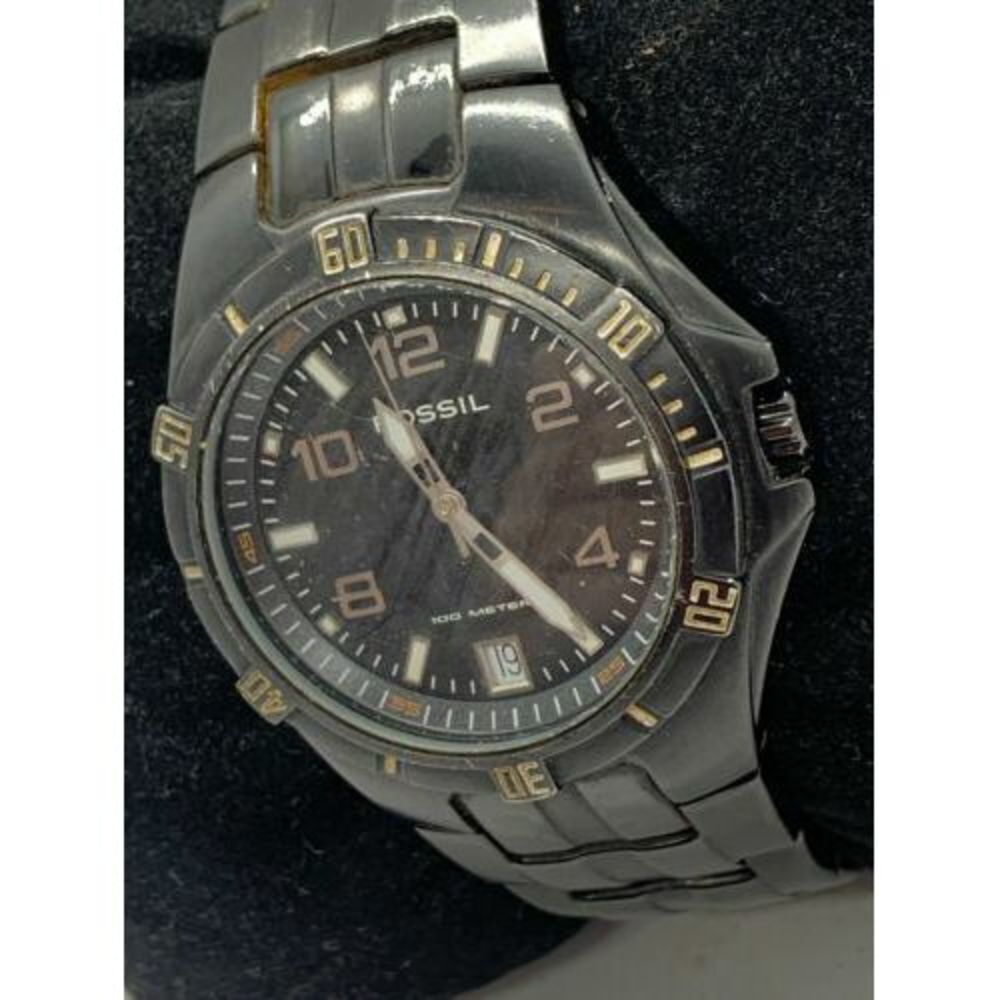 Fossil AM4051 Men's Watch Ion Plated Stainless Steel Black Date Round Case D510